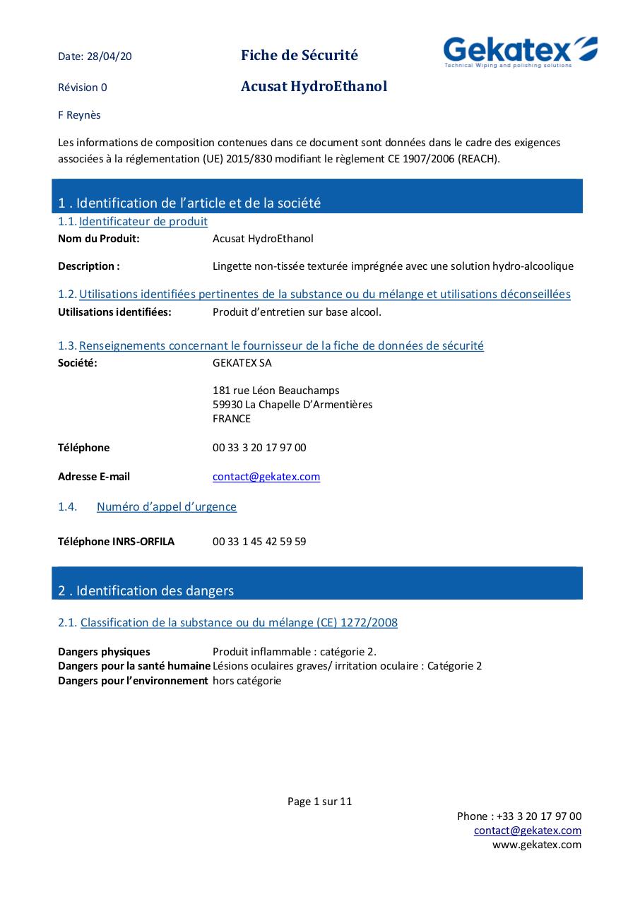 FDS  Acusat HYDROETHANOL FRENCH V00.pdf - page 1/11