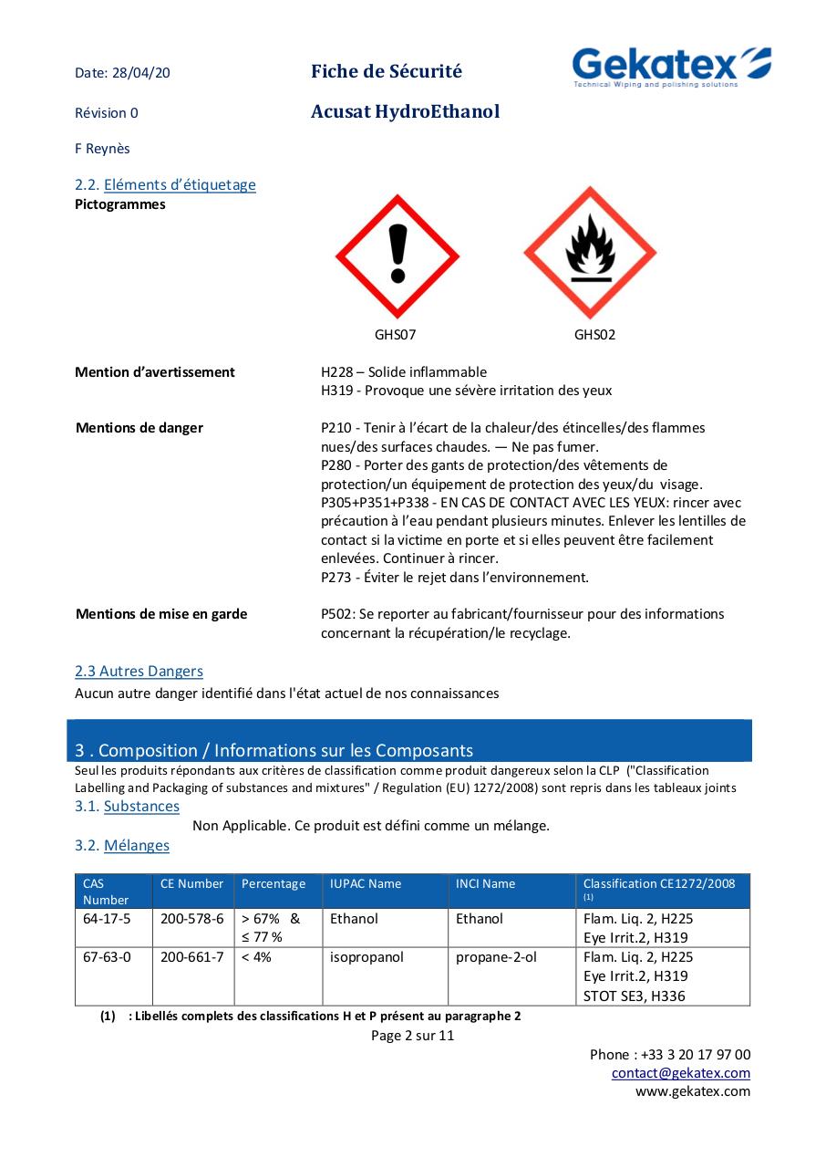 FDS  Acusat HYDROETHANOL FRENCH V00.pdf - page 2/11