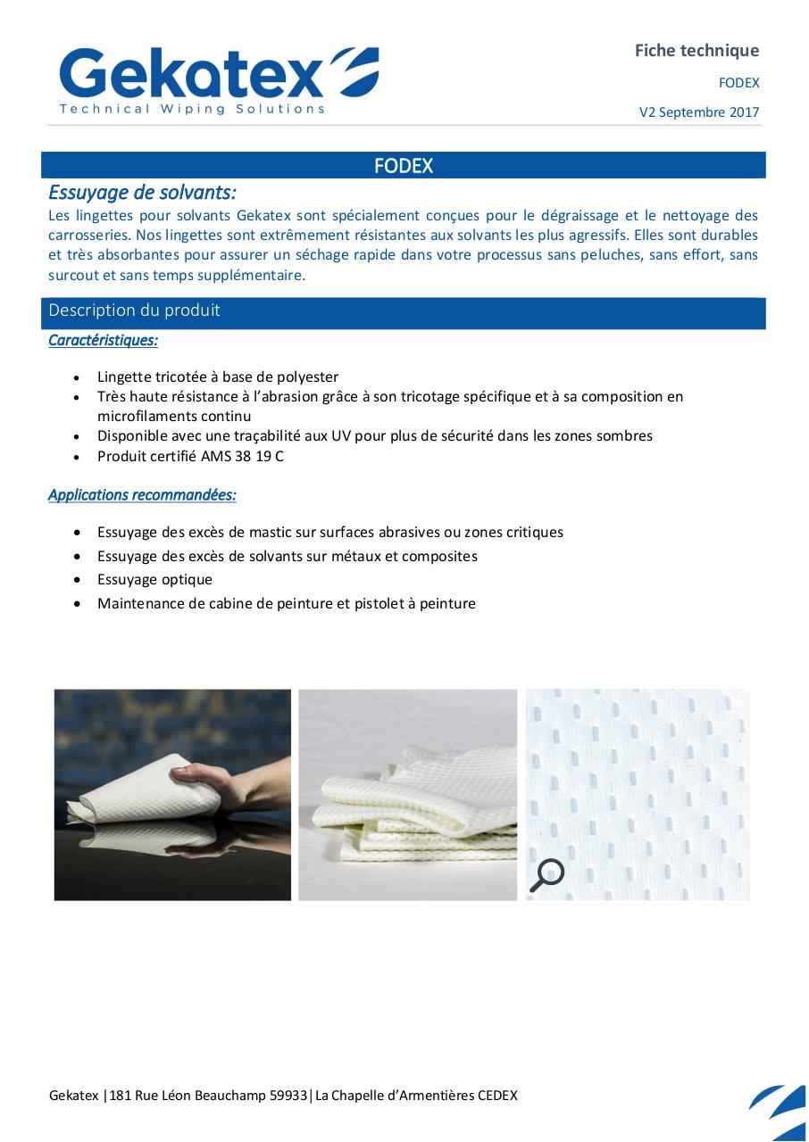 Aperçu du document FT - WB00000006 - Lingette seche - FODEX .pdf - page 1/2 FT - WB00000006 - Lingette seche - FODEX .pdf - page 1/2