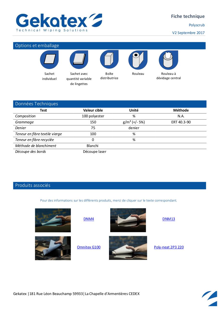 Aperçu du document FT - WB00000018 - Lingette seche - POLYSCRUB.pdf - page 2/2 FT - WB00000018 - Lingette seche - POLYSCRUB.pdf - page 2/2