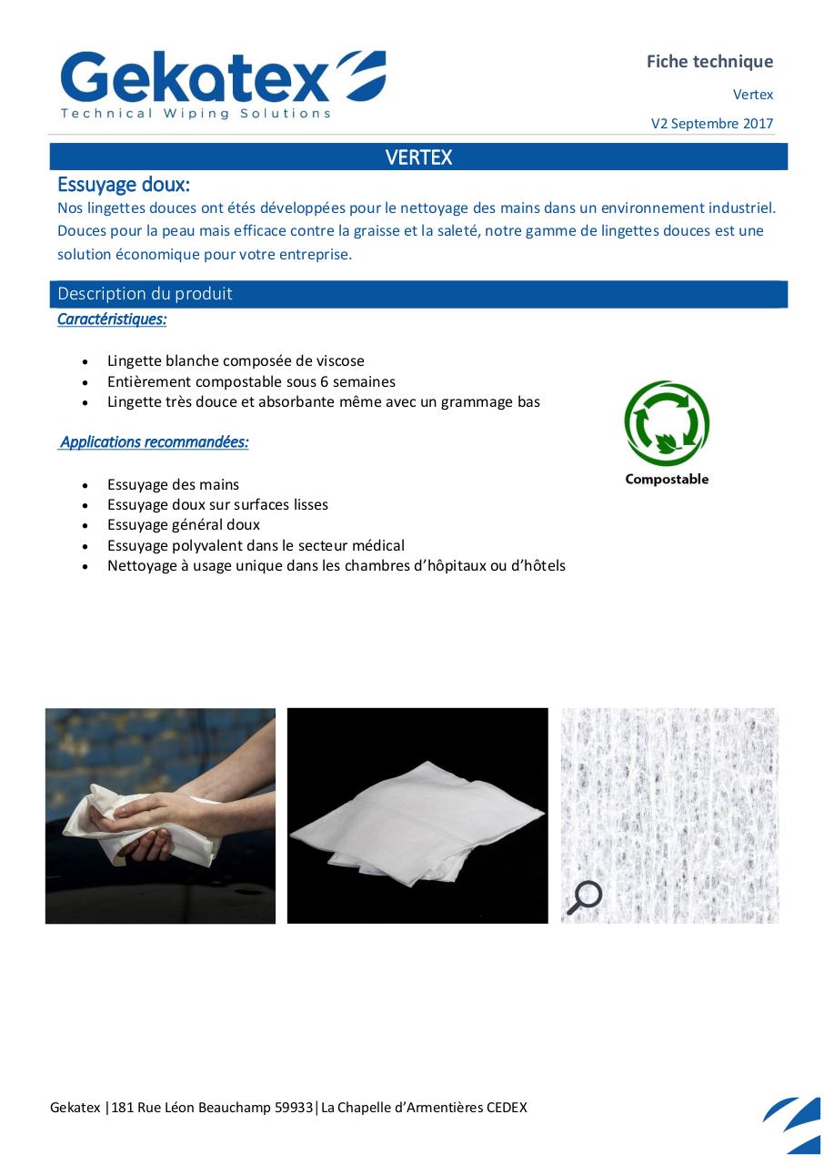 Aperçu du document FT - WF00003760 - Lingette seche - VERTEX .pdf - page 1/2 FT - WF00003760 - Lingette seche - VERTEX .pdf - page 1/2