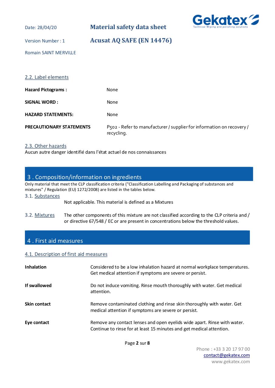 MSDS Acusat AQ SAFE EN 14476 ENGLISH V00.pdf - page 2/8