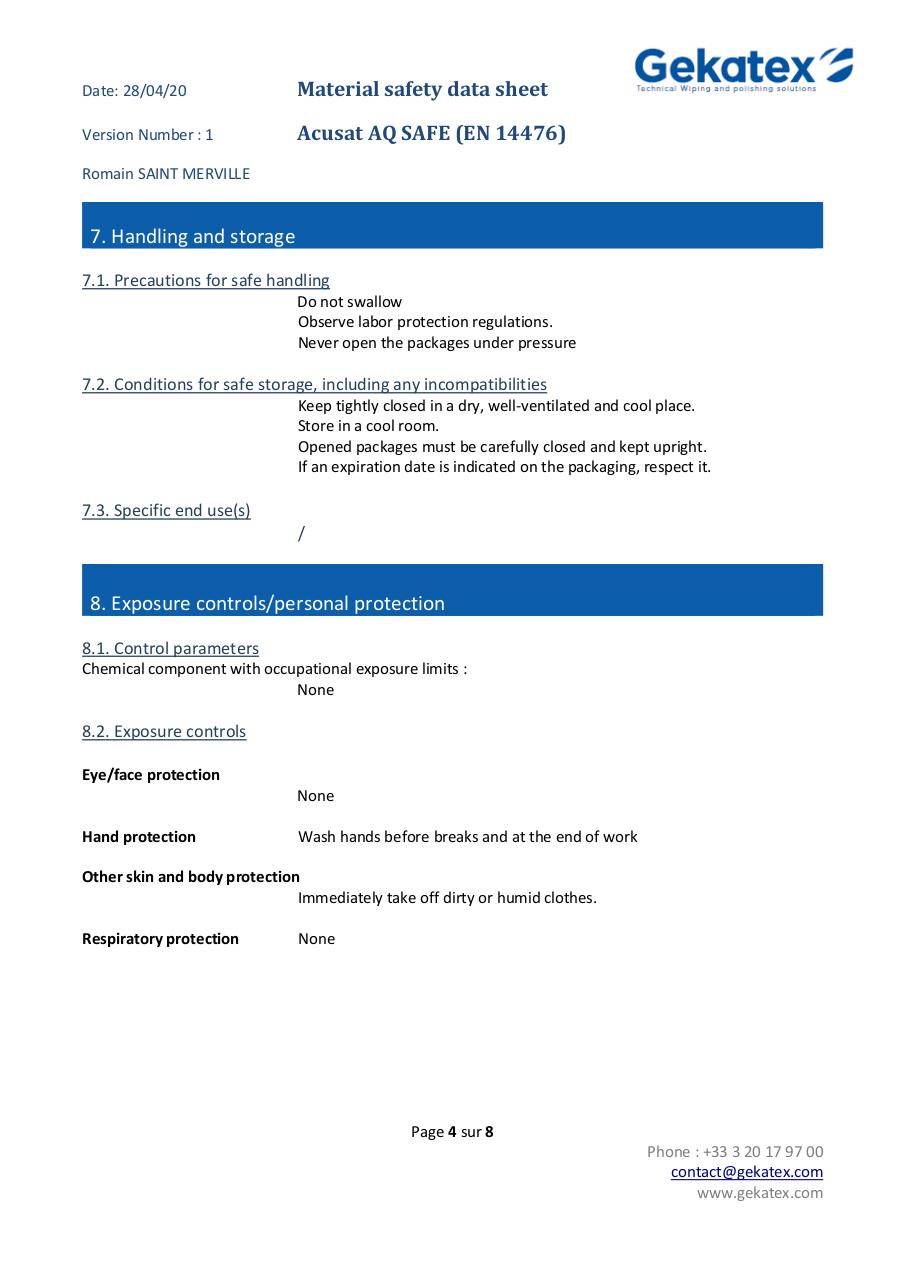 MSDS Acusat AQ SAFE EN 14476 ENGLISH V00.pdf - page 4/8