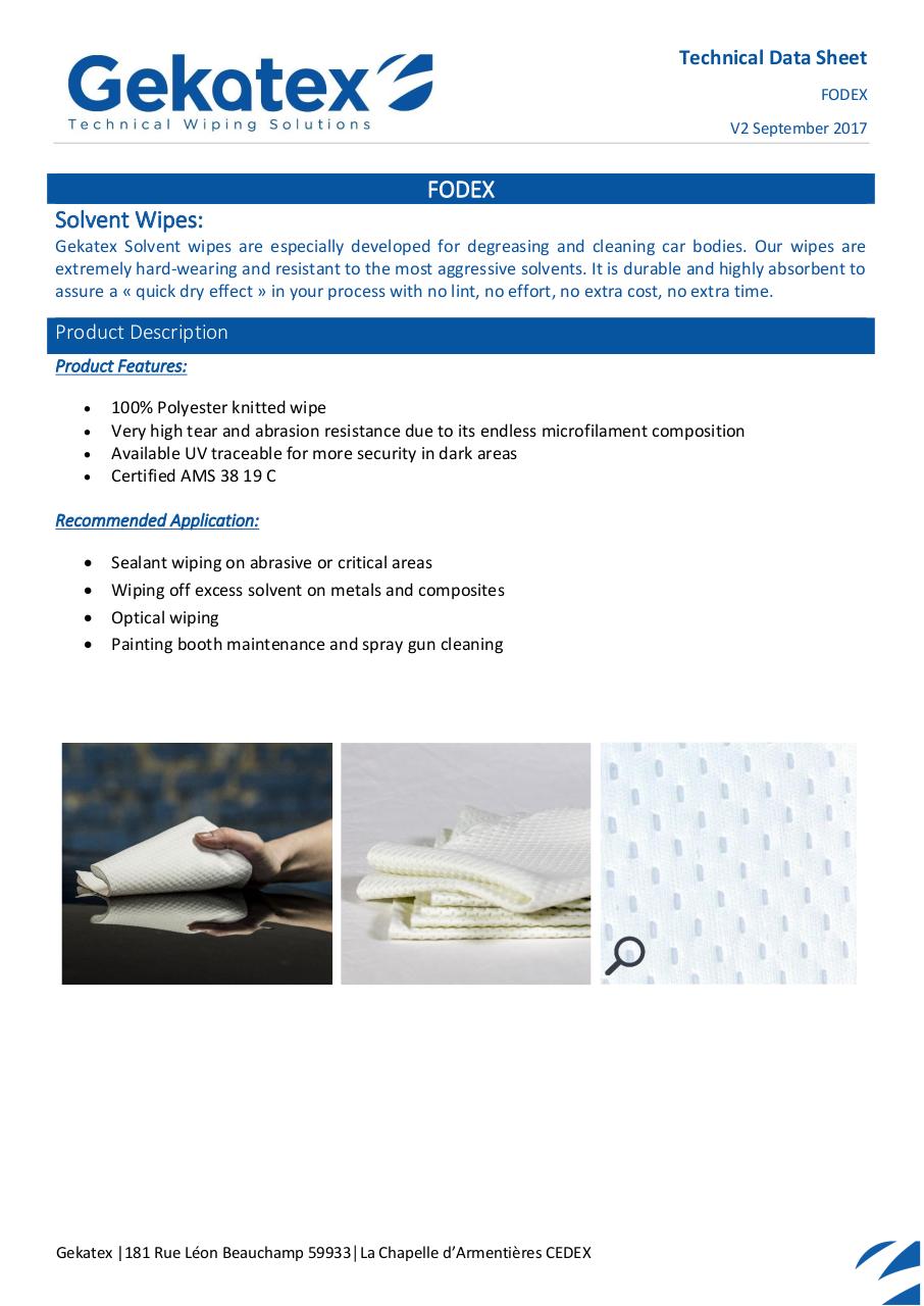 Aperçu du document TDS - WB00000006 - Dry Wipes - FODEX .pdf - page 1/2 TDS - WB00000006 - Dry Wipes - FODEX .pdf - page 1/2