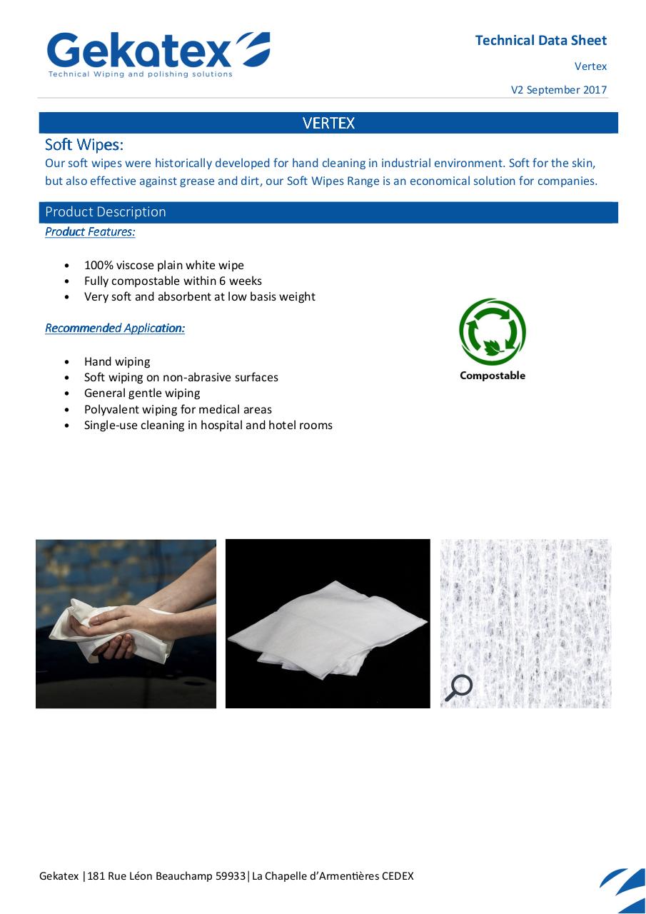 Aperçu du document TDS - WF00003760 - Dry wipes - VERTEX - ENG.pdf - page 1/2 TDS - WF00003760 - Dry wipes - VERTEX - ENG.pdf - page 1/2