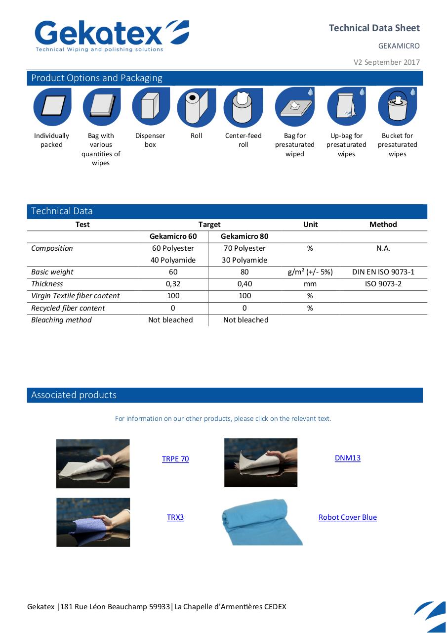 Aperçu du document TDS - WR00003764 - Dry wipes - GEKAMICRO 80 - ENG.pdf - page 2/2 TDS - WR00003764 - Dry wipes - GEKAMICRO 80 - ENG.pdf - page 2/2